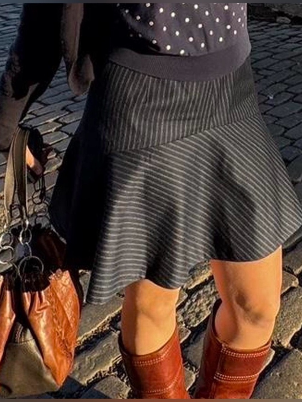Blue Pinstripe Flared Skirt - Classic Women's Skirt